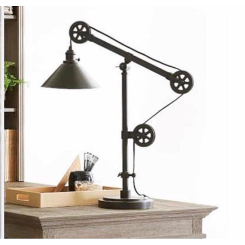 Pottery Barn Pulley Task Table Lamp Industrial Bronze Adjustable Desk Light